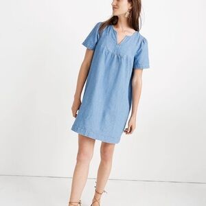Madewell Denim Popover Swing mini dress in Newsom Wash, sz S, cotton/linen blend